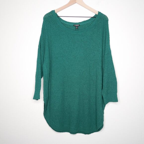 Express Womens Pullover Sweater Size XL Green Knit‎ Lounge Oversized Casual - Picture 1 of 11